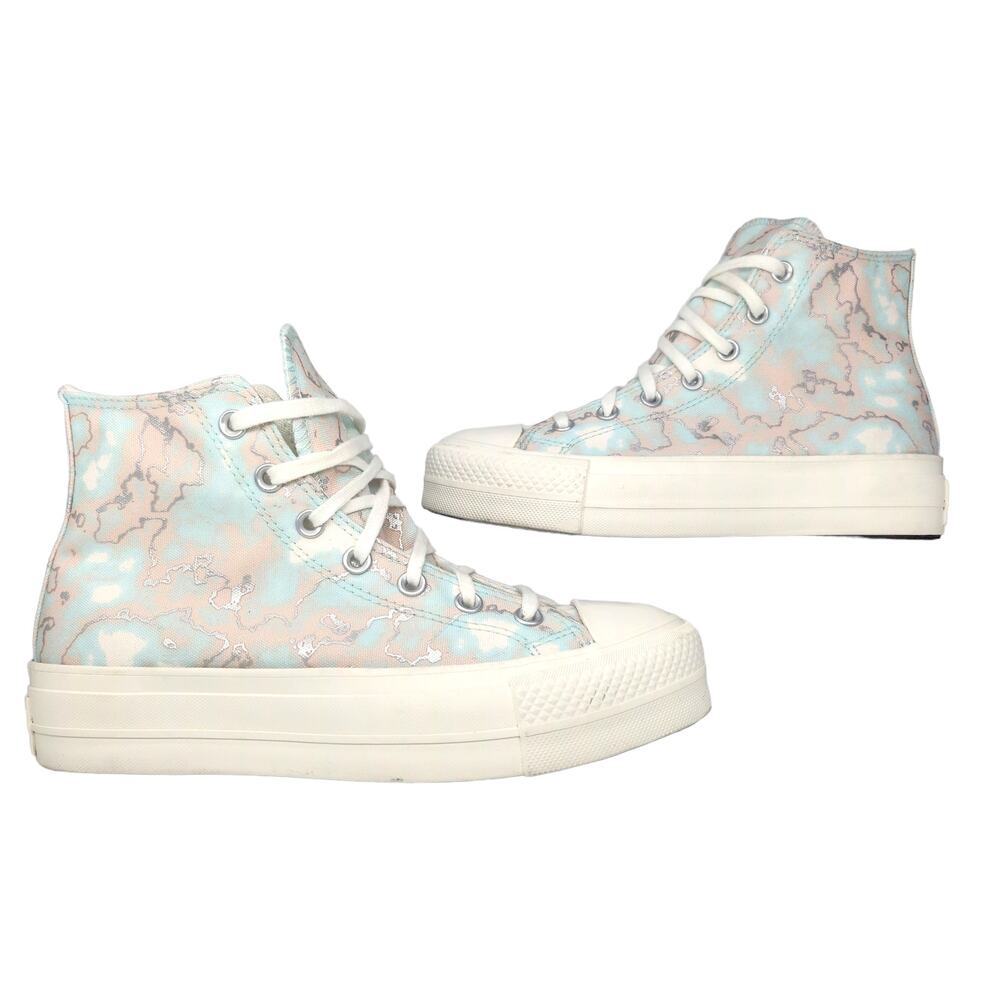 Converse All Star Womens 8 RARE CTAS Lift Hi Marble Platform Blue Pink High Tops